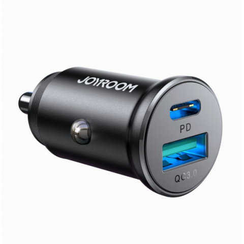Automobilinis įkroviklis 12-24V USB + USB C 30W juodas Joyroom JR-CCN05